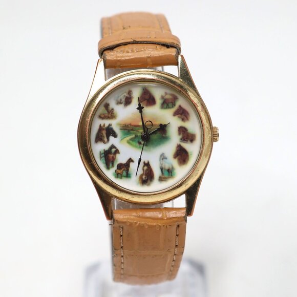 Vintage Ruane Manning Horse Watch Equestrian Gold Tone Faux Leather Band Quartz - Picture 11 of 11